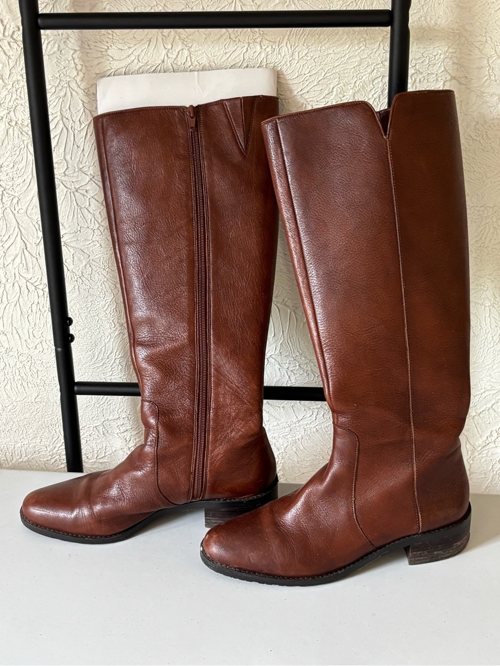 Lands End Classic Brown Knee-High Leather Riding Boots Sz 8 Women’s